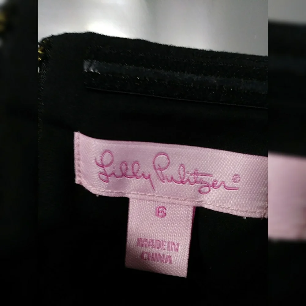 EUC Lilly Pulitzer Black Strapless Dress with Gold Floral Embroidery - Picture 6 of 8